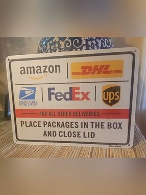Delivery Logos Metal Sign - Amazon DHL FedEx UPS USPS - White/Red/Blue/Yellow